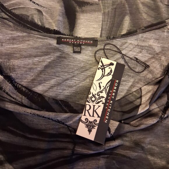 NWT Robert Kitchen Women's Gray Black Printed Blouse Long Sleeve Top Size 10 M - Picture 8 of 8
